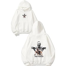 Urbvn Conor Tasarım Baskılı Oversize Beyaz Kapüşonlu Sweatshirt