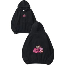 Urbvn Sunny Hunny Tasarım Baskılı Oversize Siyah Kapüşonlu Sweatshirt