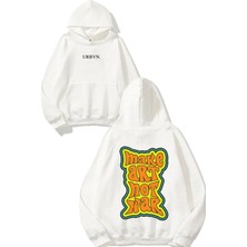 Urbvn Make Art Tasarım Baskılı Oversize Beyaz Kapüşonlu Sweatshirt