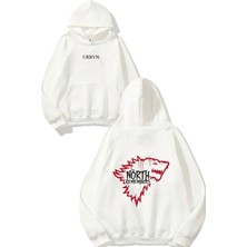 Urbvn North Remember Tasarım Baskılı Oversize Beyaz Kapüşonlu Sweatshirt