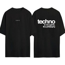 Urbvn Techno Tasarım Baskılı Siyah Oversize T Shirt