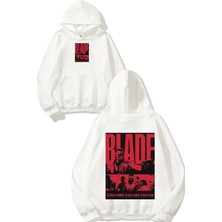 Urbvn Blade Tasarım Baskılı Oversize Beyaz Kapüşonlu Sweatshirt