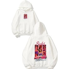 Urbvn Suki Tasarım Baskılı Oversize Beyaz Kapüşonlu Sweatshirt