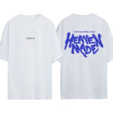 Urbvn Heaven Made Tasarım Baskılı Beyaz Oversize T-Shirt