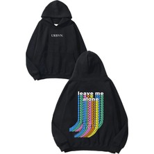 Urbvn Leave Me Tasarım Baskılı Oversize Siyah Kapüşonlu Sweatshirt