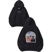 Urbvn Wednesday Tasarım Baskılı Oversize Siyah Kapüşonlu Sweatshirt