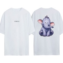 Urbvn Elephant Tasarım Baskılı Beyaz Oversize T-Shirt