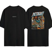 Urbvn Detroit Tasarım Baskılı Siyah Oversize T Shirt