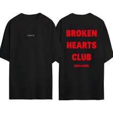 Urbvn Broken Heart Tasarım Baskılı Siyah Oversize T Shirt