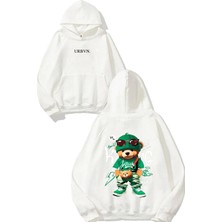 Urbvn Put On Smile Tasarım Baskılı Oversize Beyaz Kapüşonlu Sweatshirt