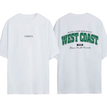Urbvn West Coast Tasarım Baskılı Beyaz Oversize T-Shirt