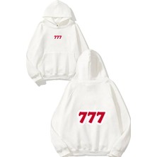 Urbvn Manifestation 777 Tasarım Baskılı Oversize Beyaz Kapüşonlu Sweatshirt