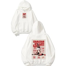Urbvn Mohammed Ali Tasarım Baskılı Oversize Beyaz Kapüşonlu Sweatshirt