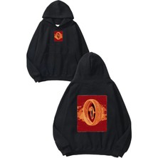 Urbvn Ring 3 Tasarım Baskılı Oversize Siyah Kapüşonlu Sweatshirt