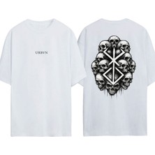 Urbvn Ethnic Skulls Tasarım Baskılı Beyaz Oversize T-Shirt