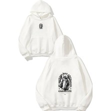 Urbvn Carmelite Tasarım Baskılı Oversize Beyaz Kapüşonlu Sweatshirt