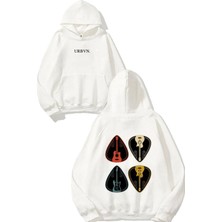 Urbvn Pena Tasarım Baskılı Oversize Beyaz Kapüşonlu Sweatshirt