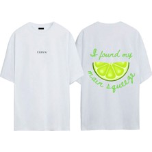 Urbvn Lime Tasarım Baskılı Beyaz Oversize T-Shirt