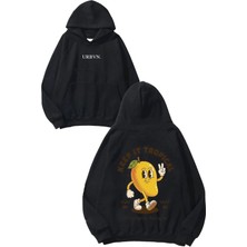 Urbvn Keep It Tropical Tasarım Baskılı Oversize Siyah Kapüşonlu Sweatshirt