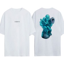 Urbvn Killer Skull Tasarım Baskılı Beyaz Oversize T-Shirt