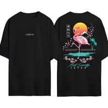 Urbvn Flamingo Tasarım Baskılı Siyah Oversize T Shirt