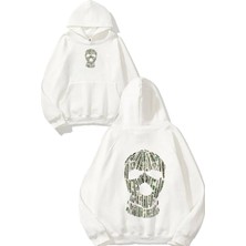 Urbvn Dolar Mask Tasarım Baskılı Oversize Beyaz Kapüşonlu Sweatshirt