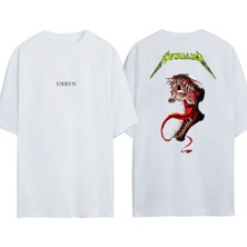 Urbvn Metallica Venom Tasarım Baskılı Beyaz Oversize T-Shirt