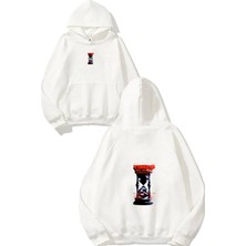 Urbvn Times Gone Tasarım Baskılı Oversize Beyaz Kapüşonlu Sweatshirt