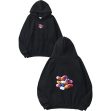 Urbvn Pills Tasarım Baskılı Oversize Siyah Kapüşonlu Sweatshirt