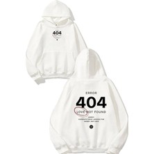 Urbvn 404 Tasarım Baskılı Oversize Beyaz Kapüşonlu Sweatshirt