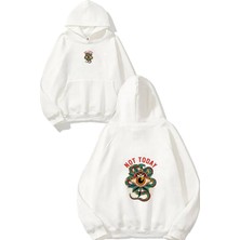 Urbvn Not Today Tasarım Baskılı Oversize Beyaz Kapüşonlu Sweatshirt