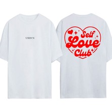 Urbvn Self Love Club Tasarım Baskılı Beyaz Oversize T-Shirt