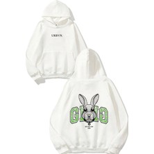 Urbvn Girl Team Tasarım Baskılı Oversize Beyaz Kapüşonlu Sweatshirt