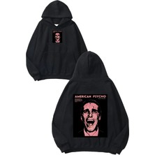 Urbvn Psycho Tasarım Baskılı Oversize Siyah Kapüşonlu Sweatshirt