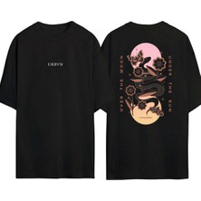 Urbvn Over The Moon Tasarım Baskılı Siyah Oversize T Shirt