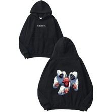 Urbvn Gang Boy Tasarım Baskılı Oversize Siyah Kapüşonlu Sweatshirt
