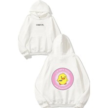 Urbvn Cute Dangerous Tasarım Baskılı Oversize Beyaz Kapüşonlu Sweatshirt