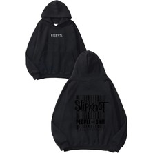 Urbvn Slipknot People Tasarım Baskılı Oversize Siyah Kapüşonlu Sweatshirt