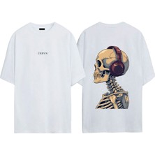 Urbvn Headphone Tasarım Baskılı Beyaz Oversize T-Shirt