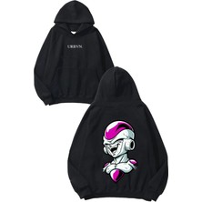 Urbvn Robot Smile Tasarım Baskılı Oversize Siyah Kapüşonlu Sweatshirt