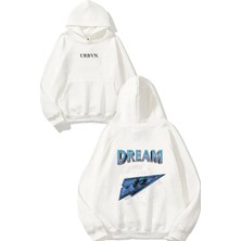 Urbvn Dream Money Tasarım Baskılı Oversize Beyaz Kapüşonlu Sweatshirt