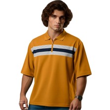 Maruf Shop Fermuarlı Erkek Büyük Beden 115 - 138 Kilo Arası Uygun Likralı Pike Polo Yaka Baskılı Tişört