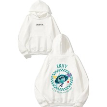 Urbvn Envy Tasarım Baskılı Oversize Beyaz Kapüşonlu Sweatshirt