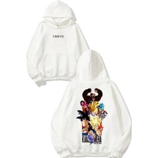 Urbvn Anime Goril Tasarım Baskılı Oversize Beyaz Kapüşonlu Sweatshirt