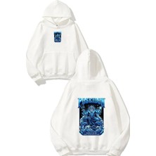 Urbvn Blue Poseidon Tasarım Baskılı Oversize Beyaz Kapüşonlu Sweatshirt
