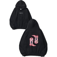 Urbvn Go Where Tasarım Baskılı Oversize Siyah Kapüşonlu Sweatshirt