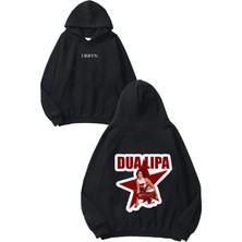 Urbvn Dua Lipa Tasarım Baskılı Oversize Siyah Kapüşonlu Sweatshirt