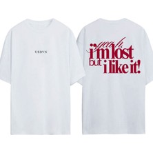 Urbvn I Like It Tasarım Baskılı Beyaz Oversize T-Shirt