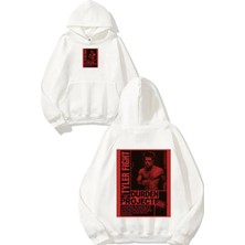 Urbvn Durden Tasarım Baskılı Oversize Beyaz Kapüşonlu Sweatshirt