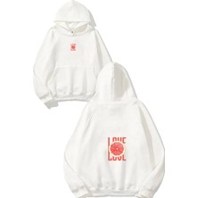 Urbvn Love Fruit Tasarım Baskılı Oversize Beyaz Kapüşonlu Sweatshirt